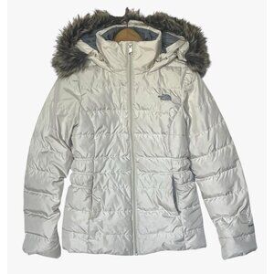 The North Face 550 Down Full Zip Faux Fur Trim Hooded Quilted Puffer Jacket Sz S